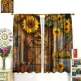 Sunflower Blackout Curtains Farmhouse Brown Wooden Barn Door Yellow