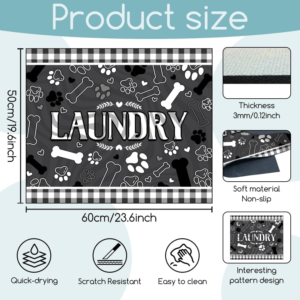 Pets Paw Laundry Room Washer Dryer Dust Cover Mat 23.6x19.7inch Paw Prints Washing Machine Top Protector Pads Retro Dog Cat Paw Non