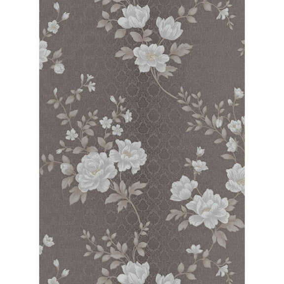 Concord Wallcoverings Textured Wallpaper floral Featuring rose flowers, brown white, 21 In x 33 Ft (56 sq. ft), 5989-49