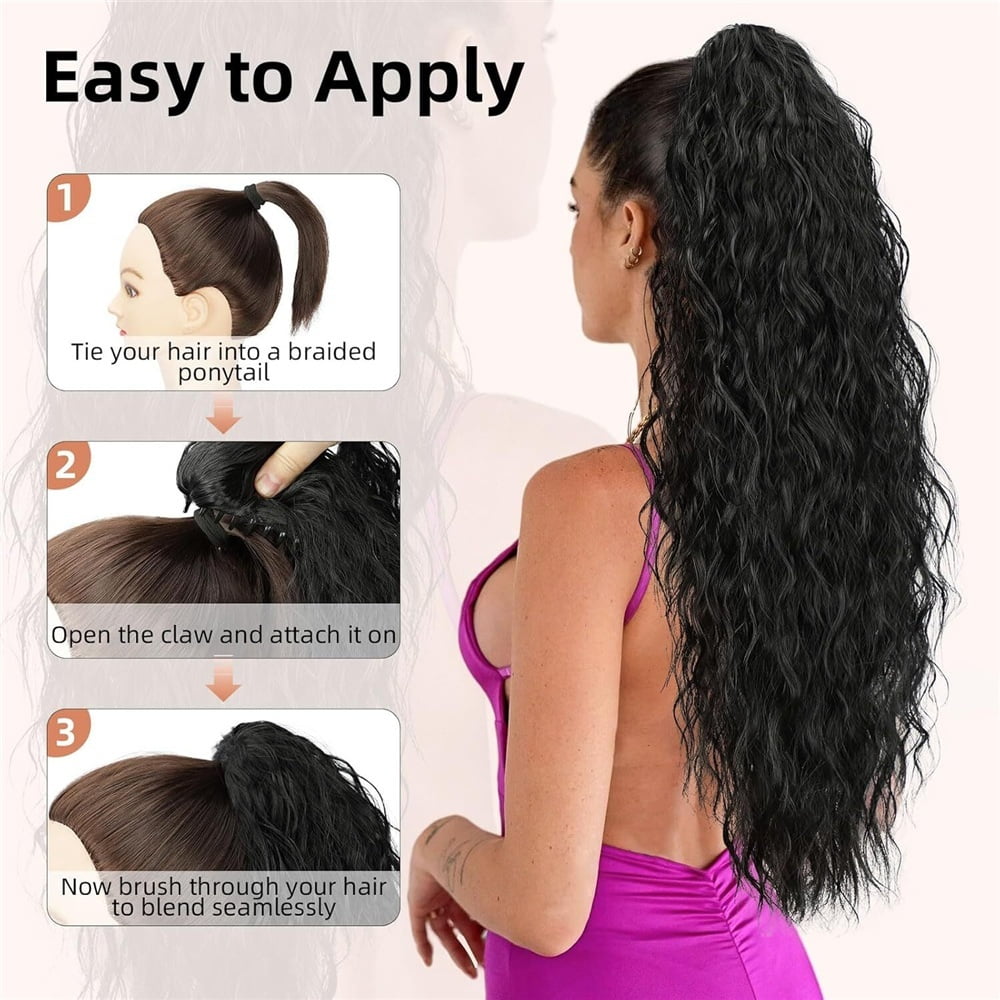 26" Claw Clip Ponytail Hairpieces for Women Synthetic Long Wavy Curly Pony Tails Hair Extensions