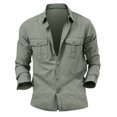 thumbnail image 3 of WTOBBY Men's Casual Long Sleeve Shirt Cardigan Style Double Pocket Button Front Comfortable Stretch Fabric Daily Wear Workwear Utility Top,Light Green XL, 3 of 7
