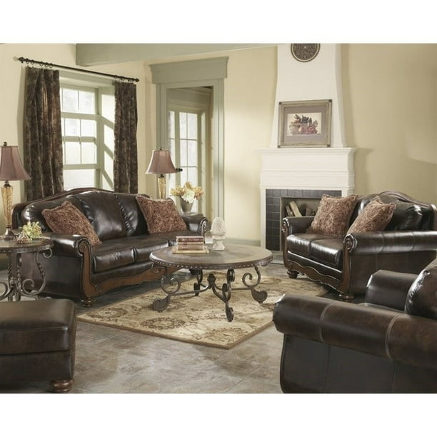 Faux Leather Sofa Set In Antique, Vintage Leather Living Room Set