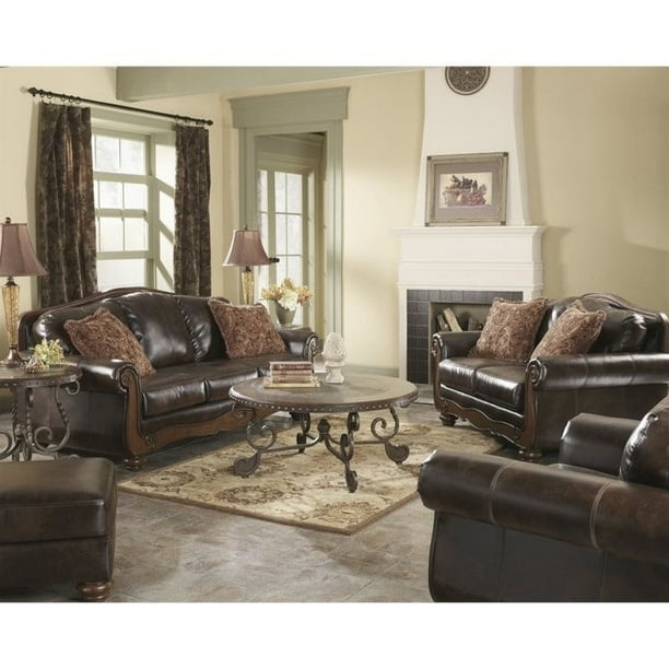 Ashley Barcelona 4 Piece Faux Leather Sofa Set In Antique Com Ashley Barcelona 4 Piece Faux Leather, Elegant Leather Sofa Set