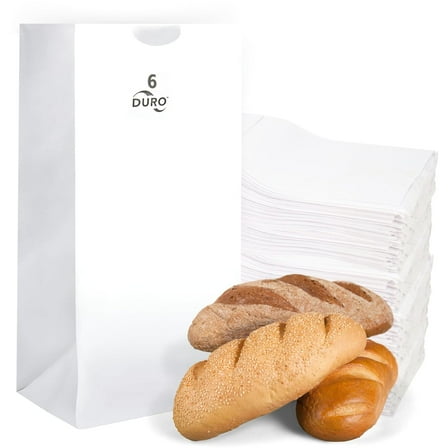 Duro 6# White Paper Bags 100-Count, Bulk Disposable Paper Lunch Sacks, SOS Bags for Popcorn, Candy, Snacks & Treats - 6.00 x3.62 x 11.06 Inches