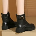thumbnail image 5 of Bnwani Boots for Women Winter Fashion Toe Zipper Mid-Heel Chunky Ankle Fleece Casual Solid Boot Black Size 5.5, 5 of 9