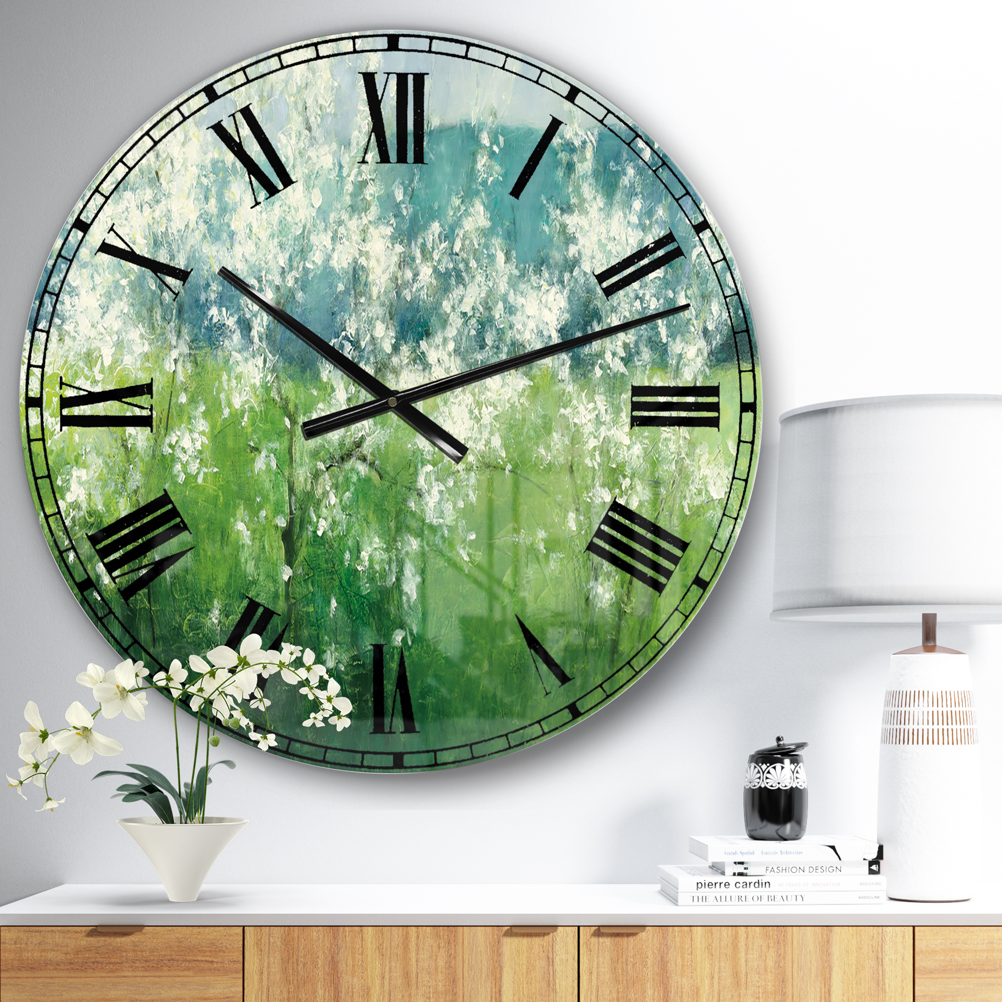 Designart 'Green Mountain Spring' Traditional wall clock