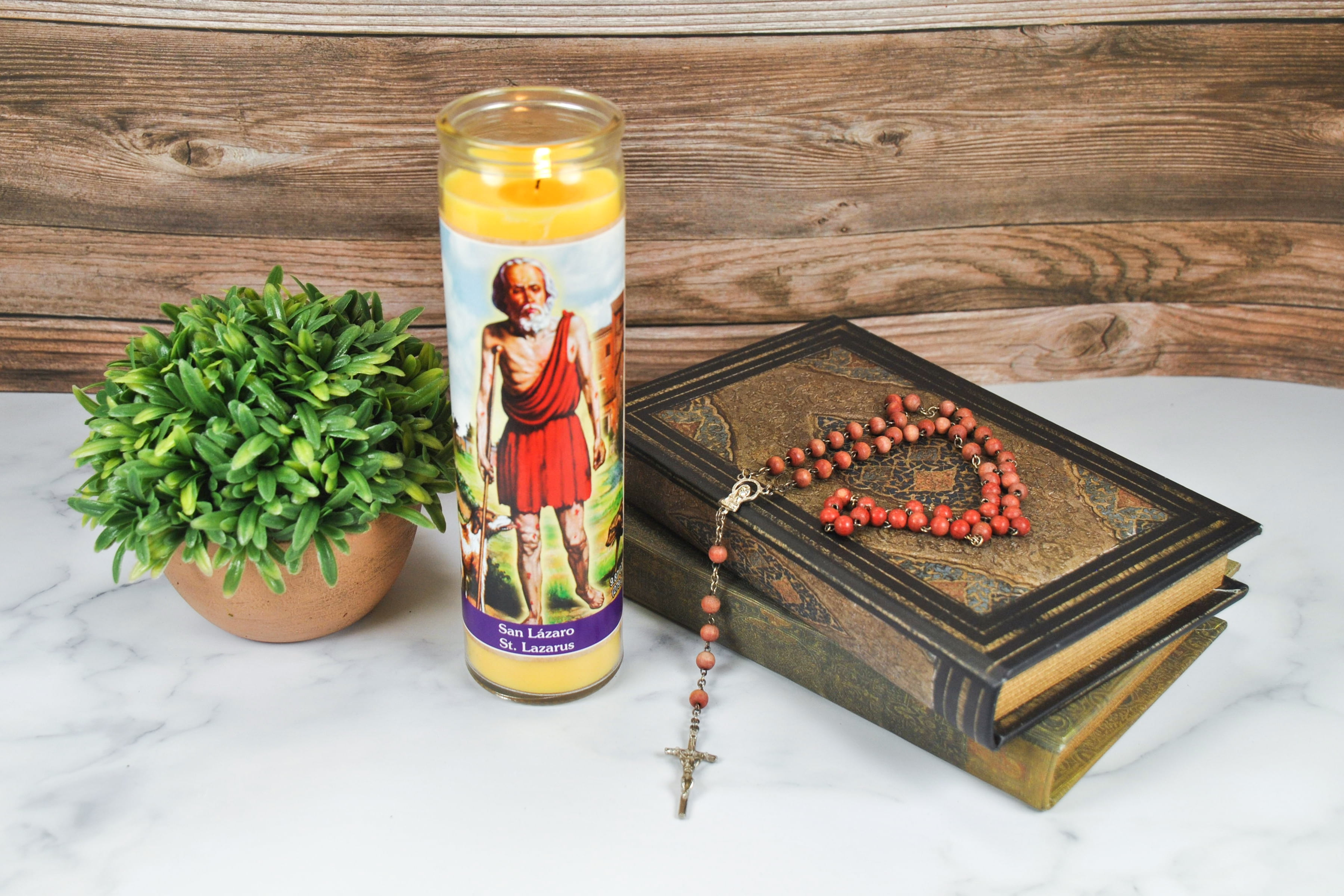 (2 pack) Prayer Candle St Lazaro Yellow Wax, 8 Inch