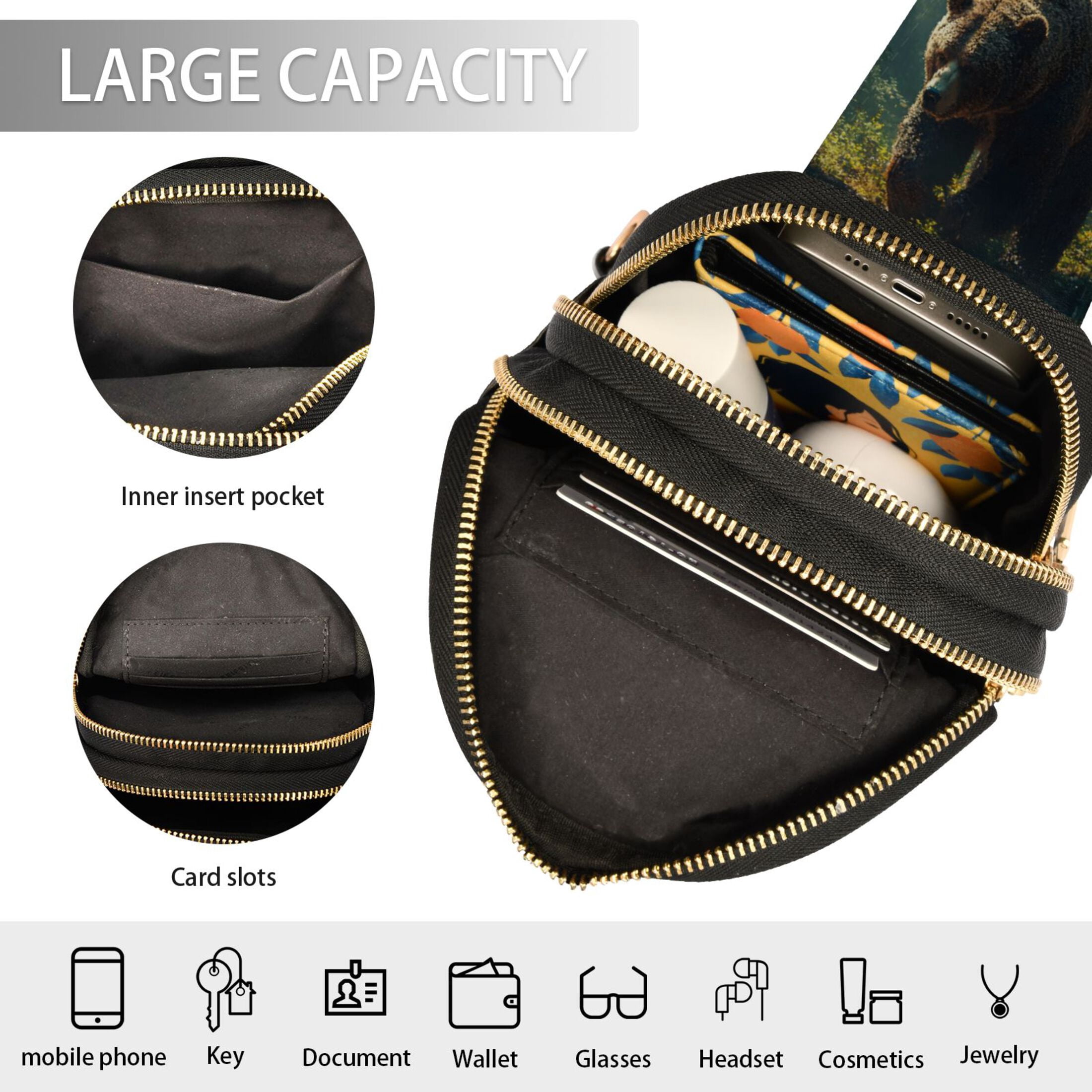 joogoo Bear in Forest Sling Backpack Crossbody Shoulder Bags Waist Packs Chest Bag