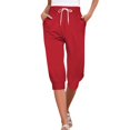 thumbnail image 1 of Lroveb Pantalons Capri pour Femmes avec Cordon de Serrage Pantalons d'Entraînement d'Été Shorts 2024 Taille Haute à Volants Ourlet Plissé Floral Pantalons Décontractés Rouge, 1 of 5