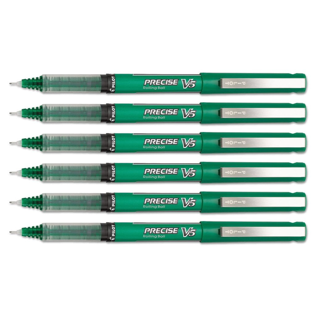 Pilot Precise V5 Roller Ball Stick Pens, 0.5 mm, Extra Fine, Green Ink, 6-Count