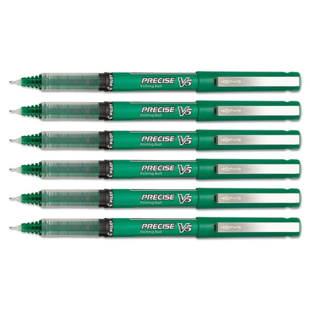 Pilot Precise V5 Roller Ball Stick Pens, 0.5mm, Extra Fine, Green Ink, 6Count