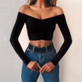 thumbnail image 1 of Top corto con hombros descubiertos para mujer, camiseta de manga larga con cuello en V, camiseta elegante para fiesta y Club, ropa de calle para damas, 1 of 4
