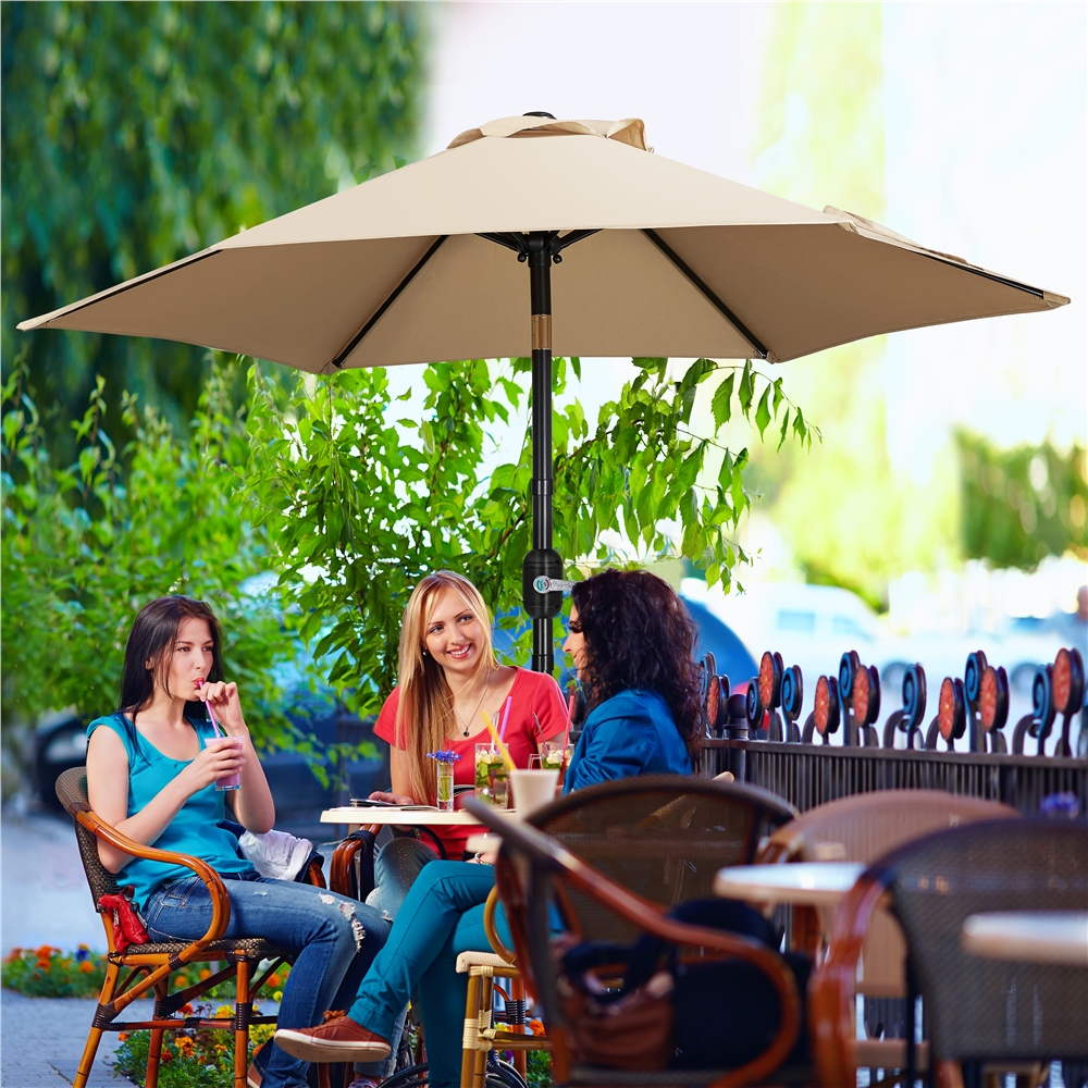 Renwick 7.5Ft Outdoor Patio Umbrella with Push Button Tilt and Crank, Tan