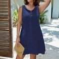 thumbnail image 2 of Summer Dresses for Women Plus Size Sleeveless Casual Round Neck Button Up Dress Solid Color Summer Beach Dress Short Dress, 2 of 8