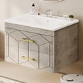 thumbnail image 2 of Yeshouse Mueble de baño de 76 cm con lavabo, mueble flotante con lavabo de cerámica, 2 cajones grandes con tirador dorado, mueble de baño moderno de pared con lavabo, 2 of 6