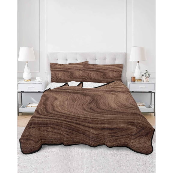 Quilts Queen Size, Retro Wood Grain Soft Comforter Bedding Set for Bed, Rustic Farmhouse Wooden Board Brown Lightweight Quilted Bedspread with Pillow Cover(2 Pieces) for All Season, 90x96 Inch
