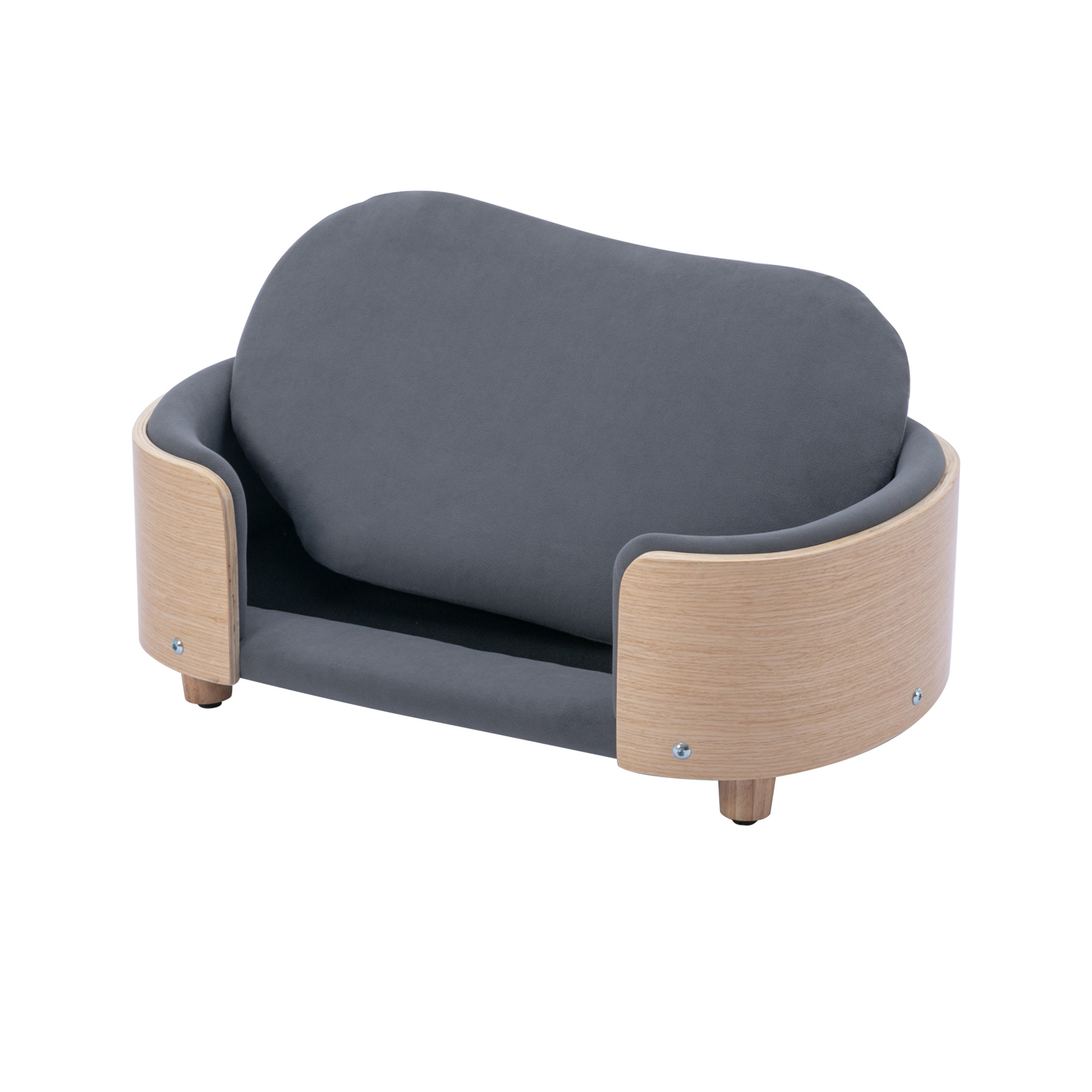 Noble House Scandinavian Elevated Small Dog Bed, Pet Sofa with Solid Wood Frame, Dark Gray and Natural