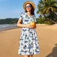 thumbnail image 4 of Daiia Hawaii Palms Print Women's Dresses 2025 Trendy Short sleeve Dresses Casual Baggy Flowy Maxi Sun Dresses, 4 of 6