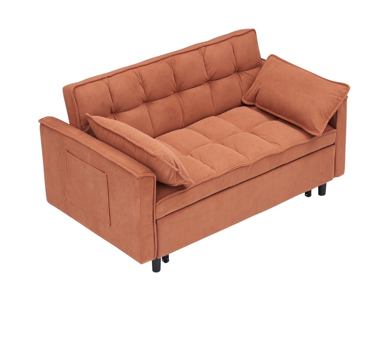 54.3" Corduroy Modular Sectional Sleeper Sofa,Loveseat with Pull Out Bed, Orange – Space-Saving Couch for Living Room, Guest Bed, Apartment