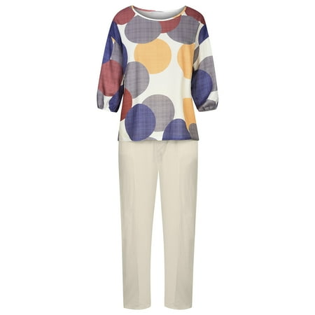 

Homenesgenics Womens Suit Plus Size Pajamas for Women 2PC Fashion Woman Round Neck Printing Short Sleeve Blouse +Loose Solid Pocktes Pants Sets