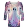 thumbnail image 3 of Womens 3/4 Length Sleeve Shirts Halloween Blouses Fashion Halloween Printed Plus Size Tunic Tops Blouses Fall Casual Round Neck Pullover Halloween Holiday Costume TShirt, 3 of 5