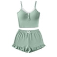 thumbnail image 4 of Bosfbaoi Two Piece Pajama Sets for Women Lace Trim Ribbed Camisole Top and Elastic Waist Ruffle Hem Shorts Sleepwear Loungewear, 4 of 6