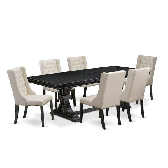 Luxe by East West Furniture 7 piece dining table set of a wooden table and 6 Linen Fabric dining chairs