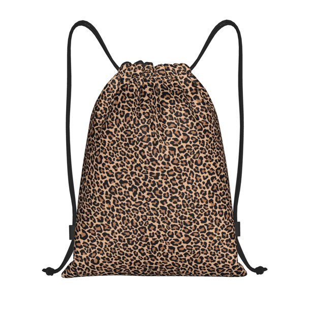 Fotbe Brown Leopard Bolsa Mochila con Cordón Estampada, Bolsa de Gimnasio Deportiva, Bolsa Cinch, Bolsa con Cordón para Hombres y Mujeres-Medium