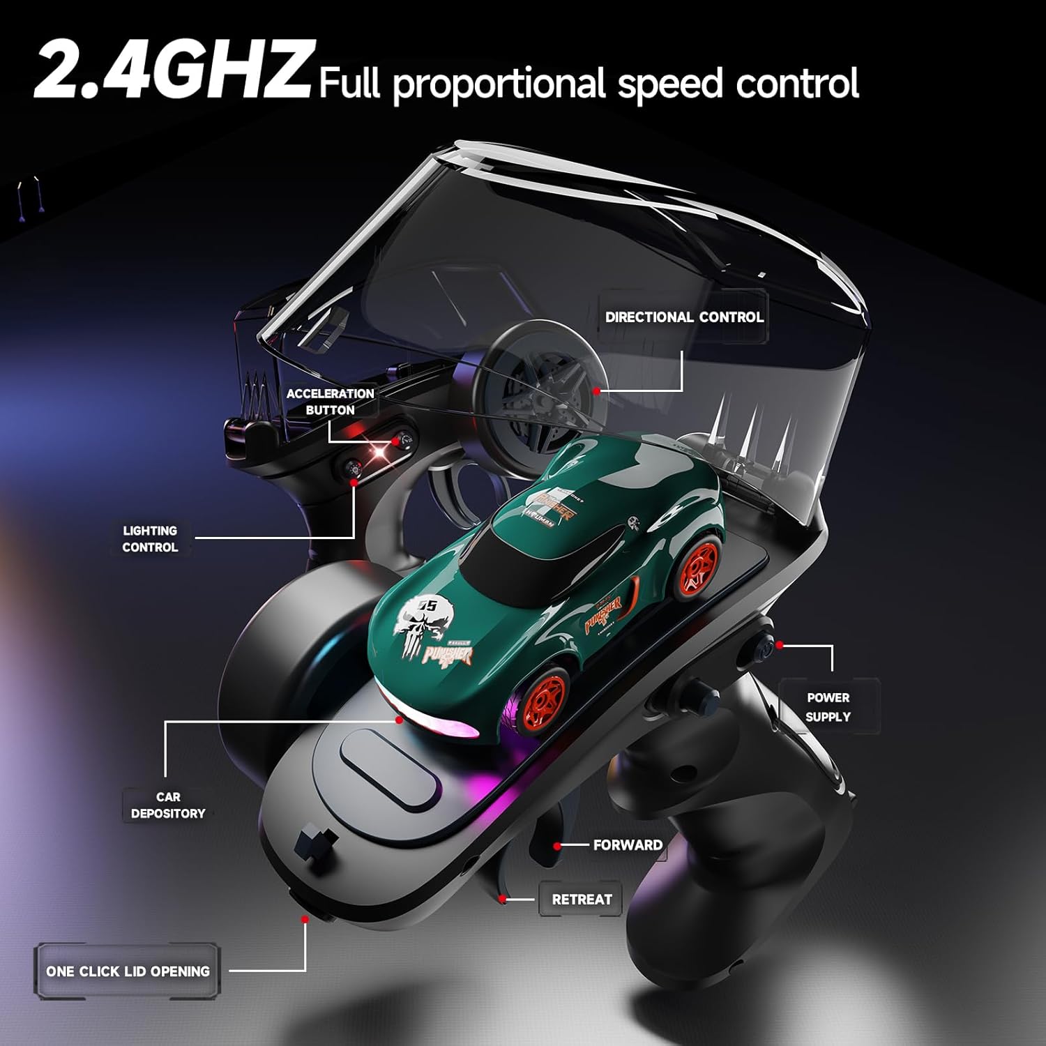 RC Drift Car,1:64 Mini Desktop RC Drift Car, 2.4GHz Scale 4WD High Speed Remote Control Cars Vehicle with LED Lights, Racing Tires, Racing Sport Toy Cars for Adults Boys Girls Kids(Black)