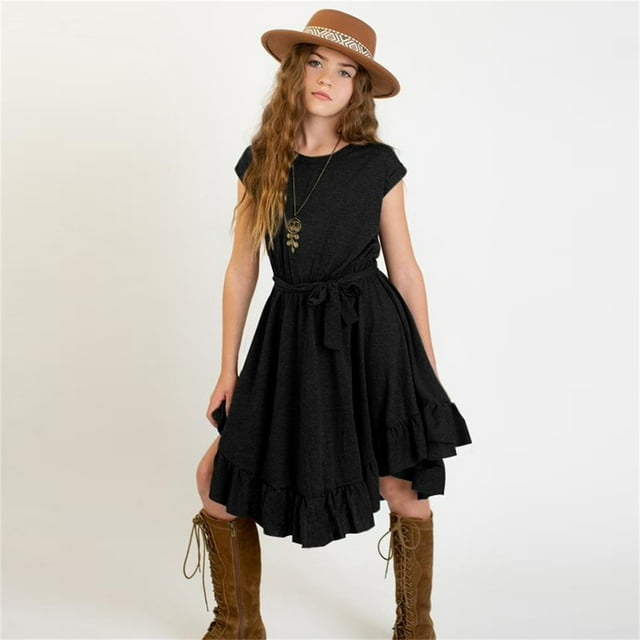 Robe de Fête pour Filles Style Rockabilly avec Volants et Design à Manches Courtes pour Enfants et Événements de Mode Rétro Ludiques