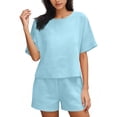 thumbnail image 2 of Stamzod Two Piece Sets for Women Trendy Summer Short Sets Travel Vacation Outfits Matching Sweatsuit Light Blue XL, 2 of 6