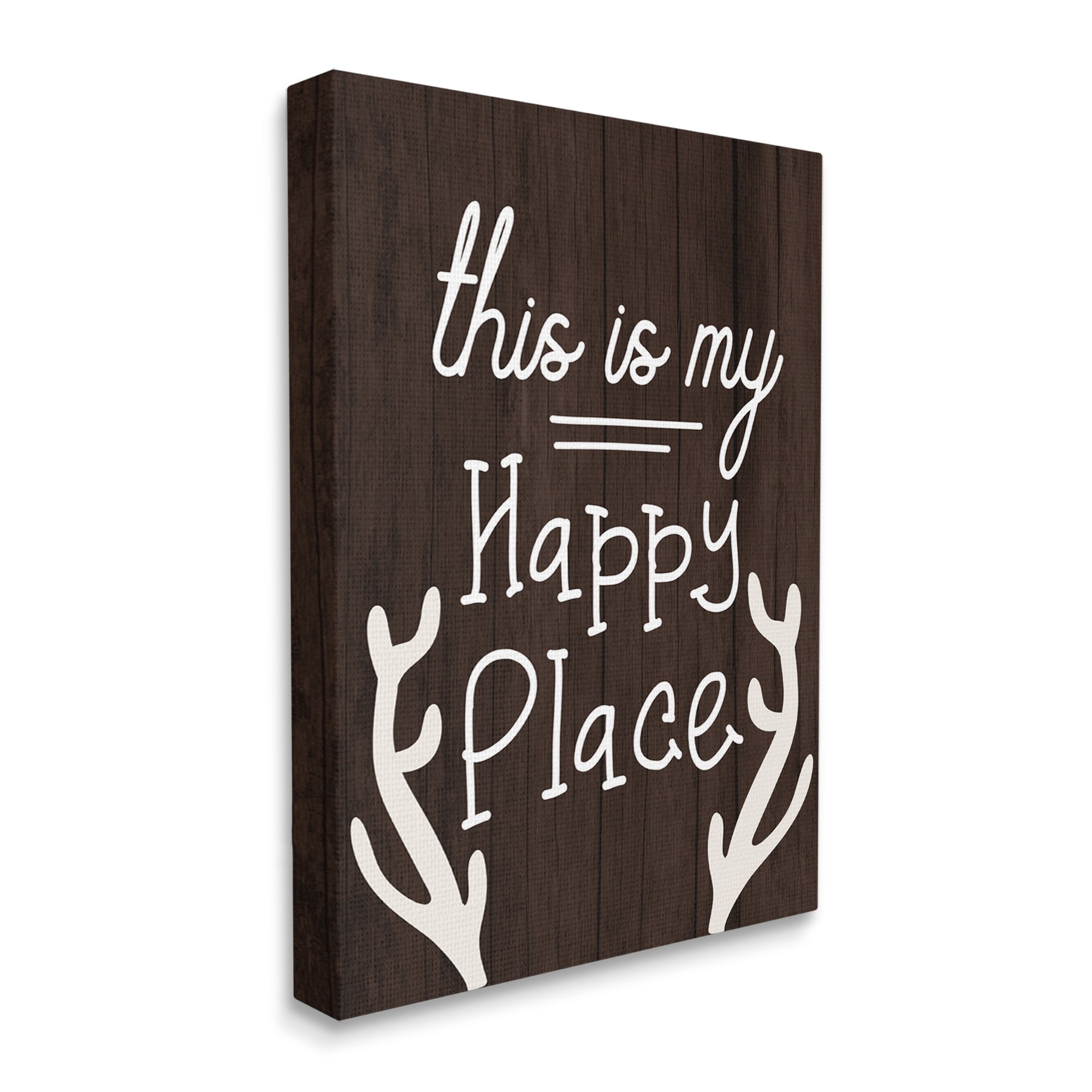 Stupell Industries Happy Place Calligraphy Camping Theme Antlers , 16 x 20, Design by Lil' Rue