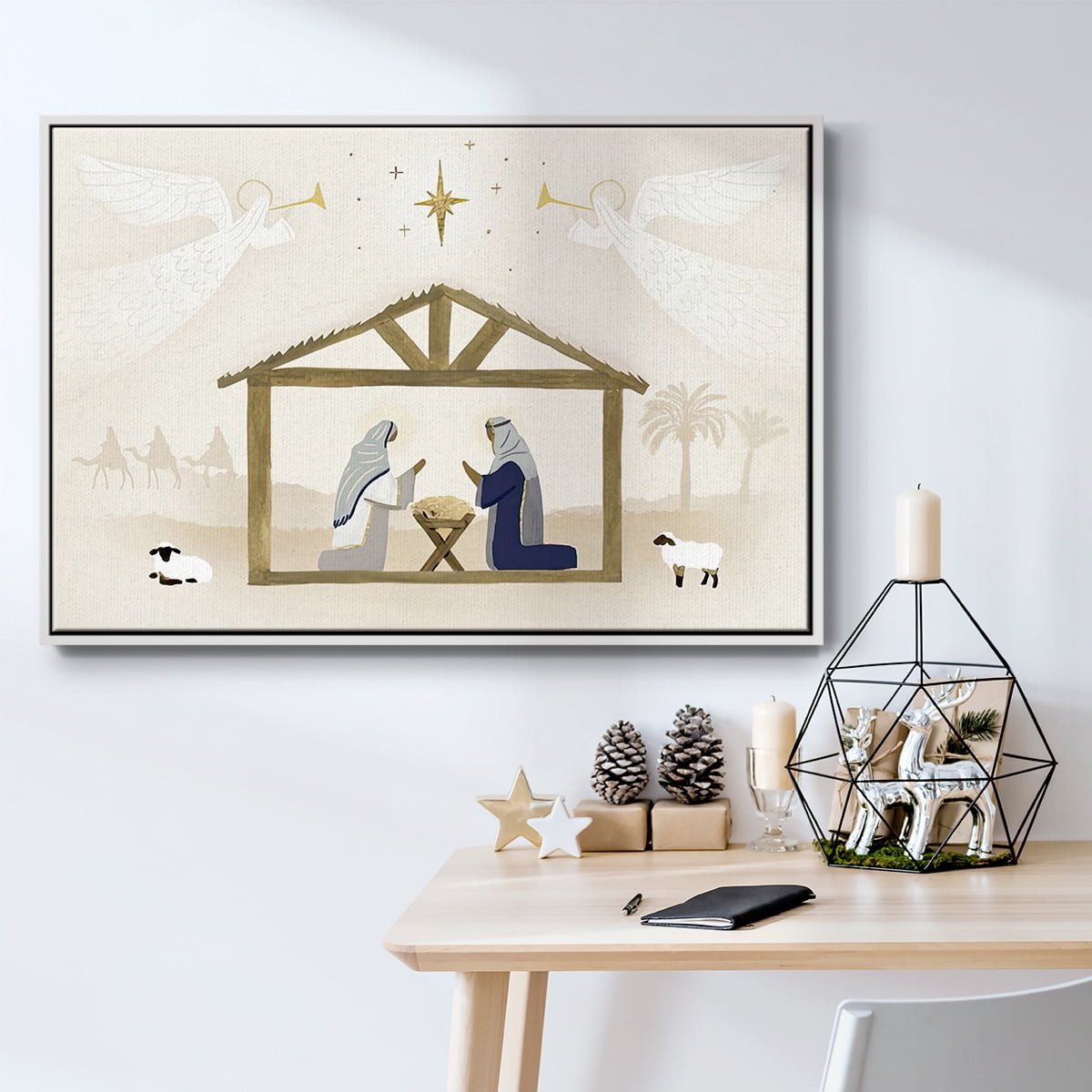 Away in a Manger Collection A - Framed Gallery Wrapped Holiday Canvas - 17 x 25 - White Frame