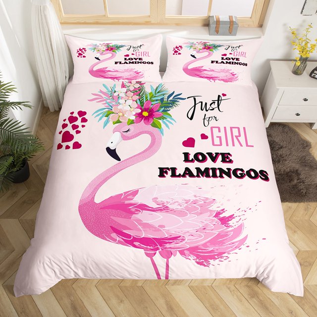 YST Girls Flamingo Comforter Cover Queen Tropical Flamingo Bedding Set