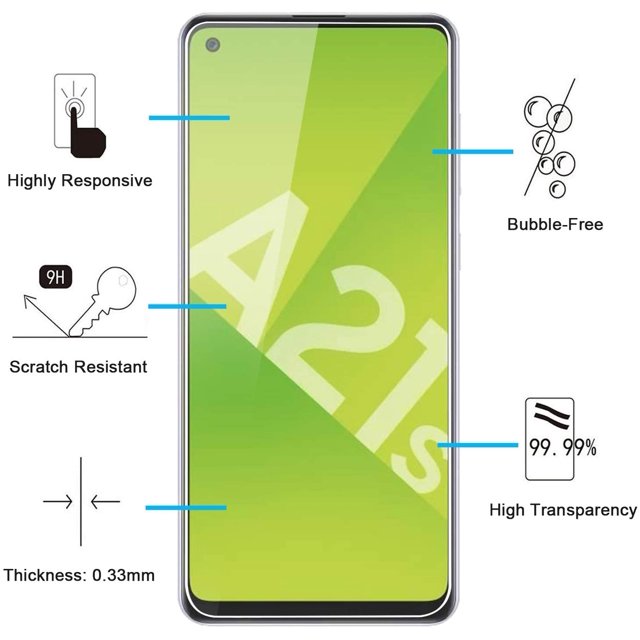 Pack of 3,Glass Screen Protector for Samsung Galaxy A21s, 0.33mm Ultra Transparent, Ultra Resistant Tempered Glass
