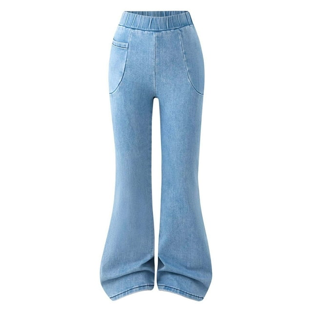 Wdgfv Jeans Évasés pour Adolescentes Taille Élastique Déchirés Ourlet Brut Pantalon en Denim Bleu 8-9 Ans
