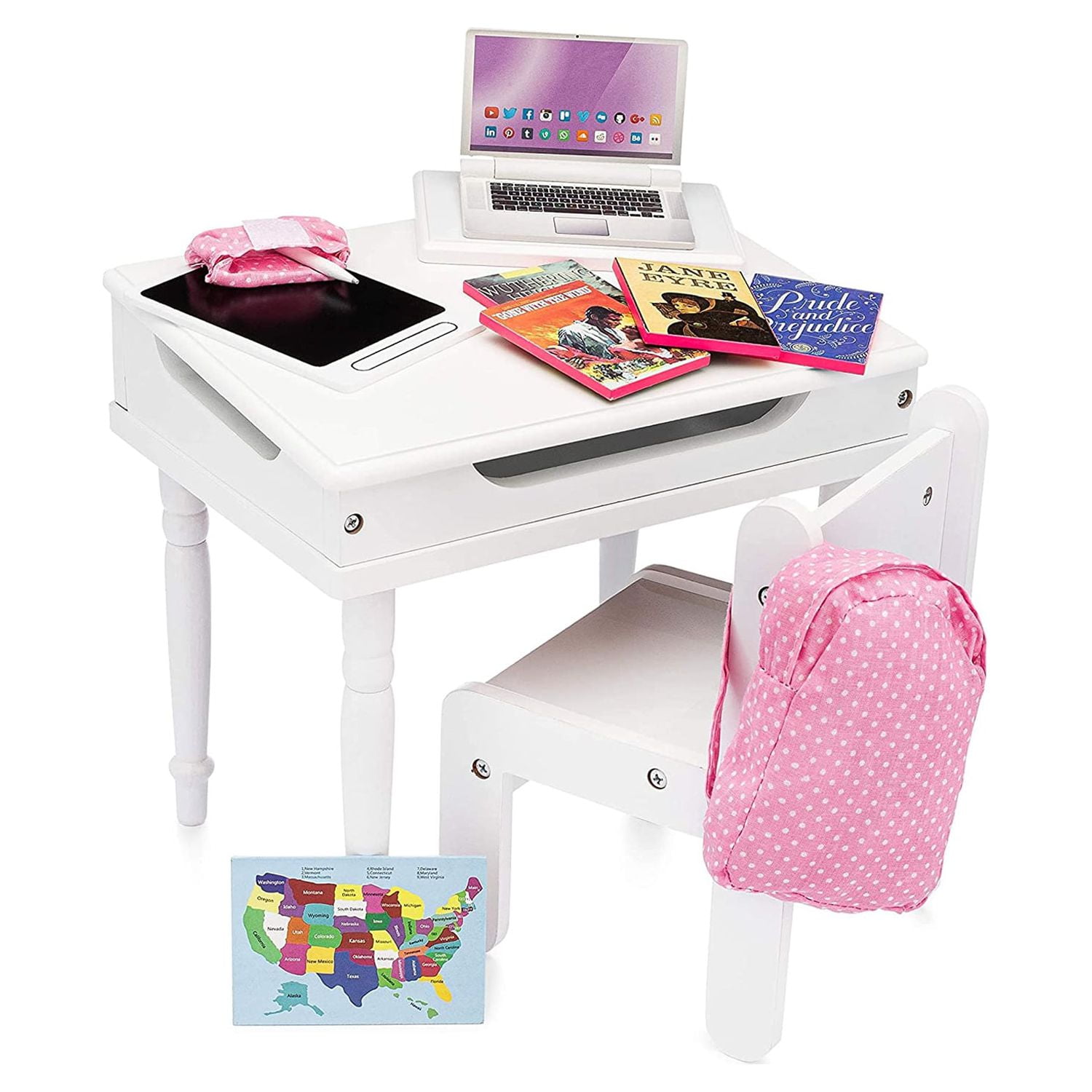 Playtime by Eimmie Classroom Playset w Desk Chair for 18 Inch Dolls
