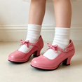 thumbnail image 5 of WAYUTE Sandals for Girls Buckle Straps Closed Toe Leather Sandals with Bow Design Ankle Heel Princess Dress Shoes for Kids Party Wedding,Pink,5.5 Y-6 Y, 5 of 7