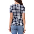 thumbnail image 3 of INSPIRE CHIC Women's Plaid Peplum Top Short Sleeve Business Casual Ruffle Hem Blouse S Navy Blue, 3 of 5
