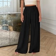 thumbnail image 2 of JGGSPWM Wide Leg Pants Woman Summer Fashion Pockets Loose Flowy Lightweight Palazzo Trousers Lounge Beach Vacation Clothes Black S, 2 of 6