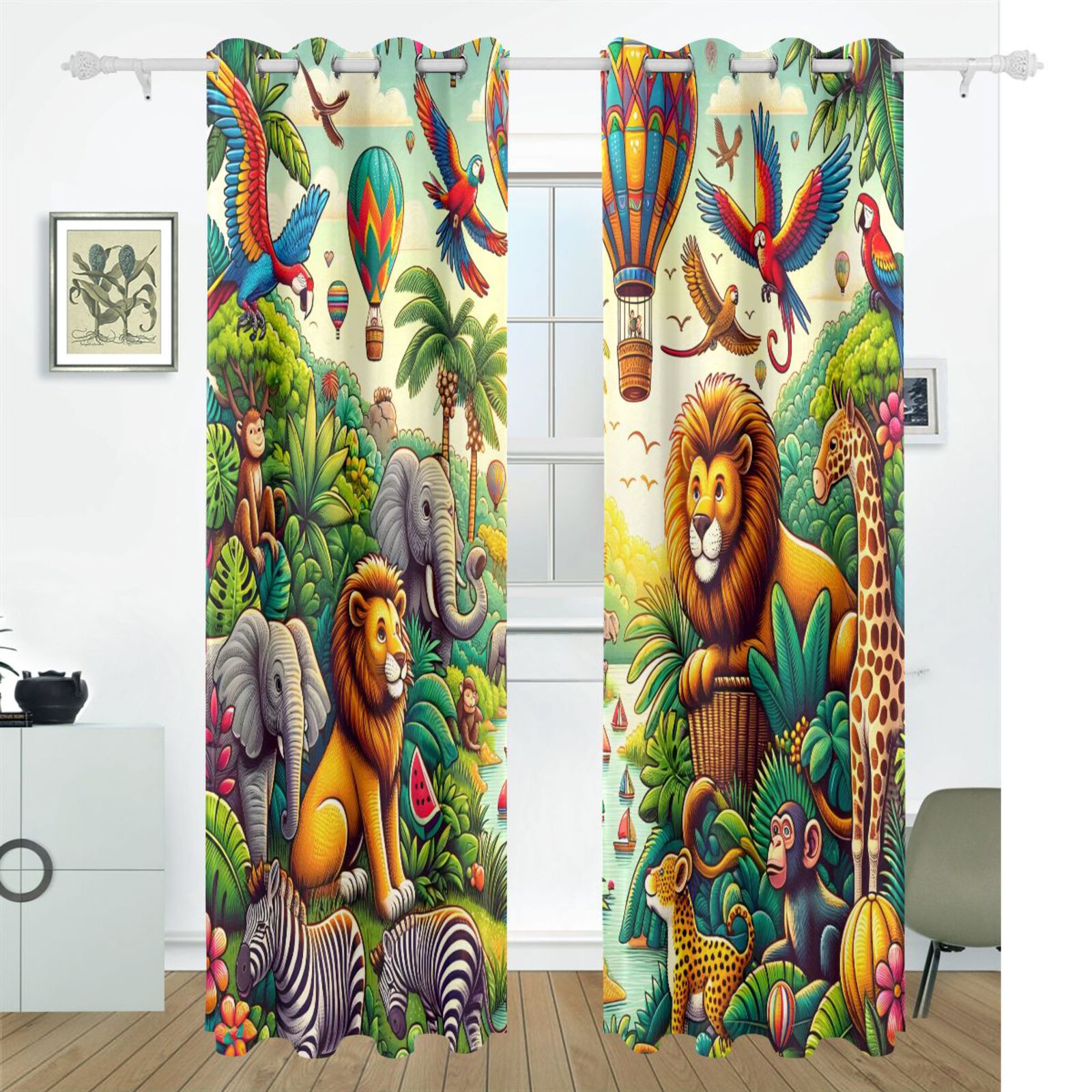 Jungle Animals Hot Air Balloon Black Out Curtains 72 Inch Length Curtains for Sliding Glass Doors Bedroom Living Room 2 Pack