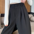 thumbnail image 3 of Pantalones casuales de pierna ancha, cintura alta, abotonados y rectos para mujer, 3 of 7