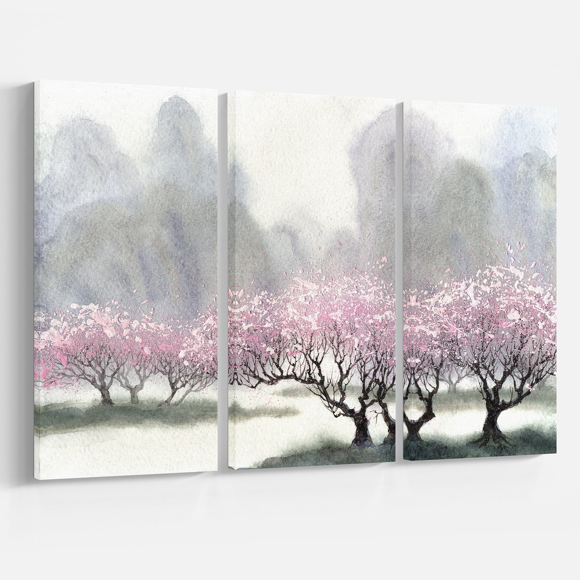 Designart 'Flowering Trees at Spring ' Landscape Art Print Canvas