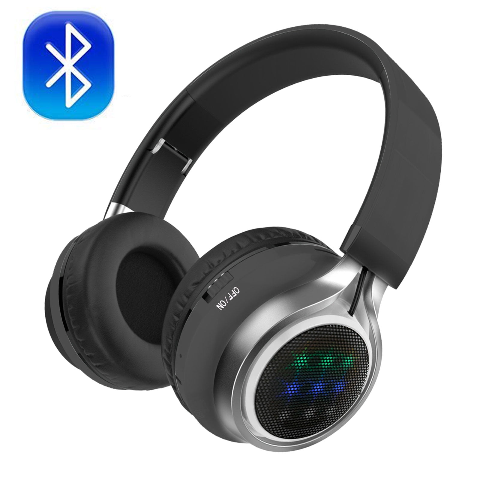 Bluetooth Headphones Over Ear, EEEKit Wireless Foldable Earphones Noise Cancelling Stereo Headphones with Flashing LED Lights Adjustable Sport Headsets for Men Women Kids