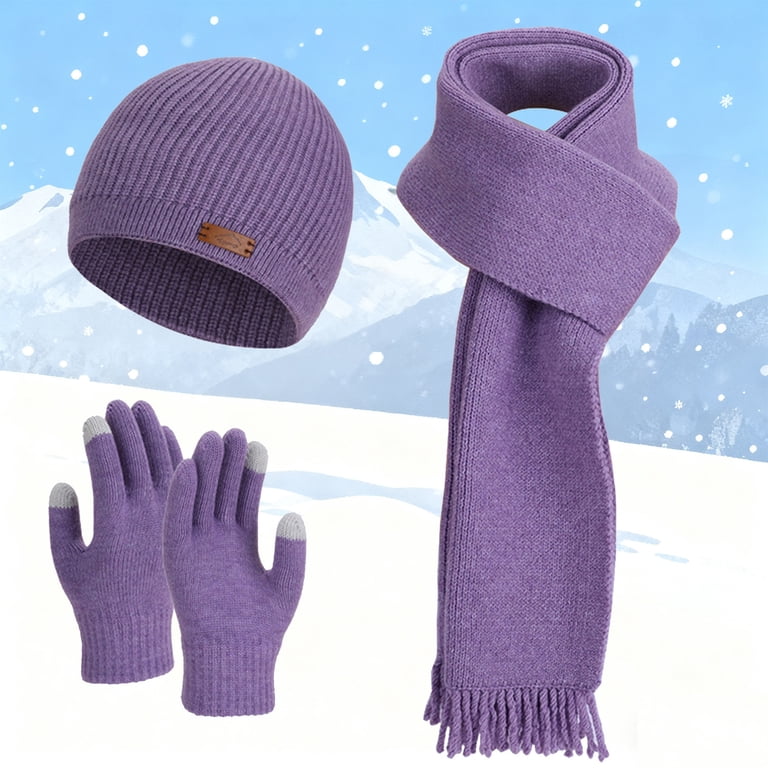 YAYUBA Womens Winter Beanie Scarf Gloves Set, Pom Pom Hat 
