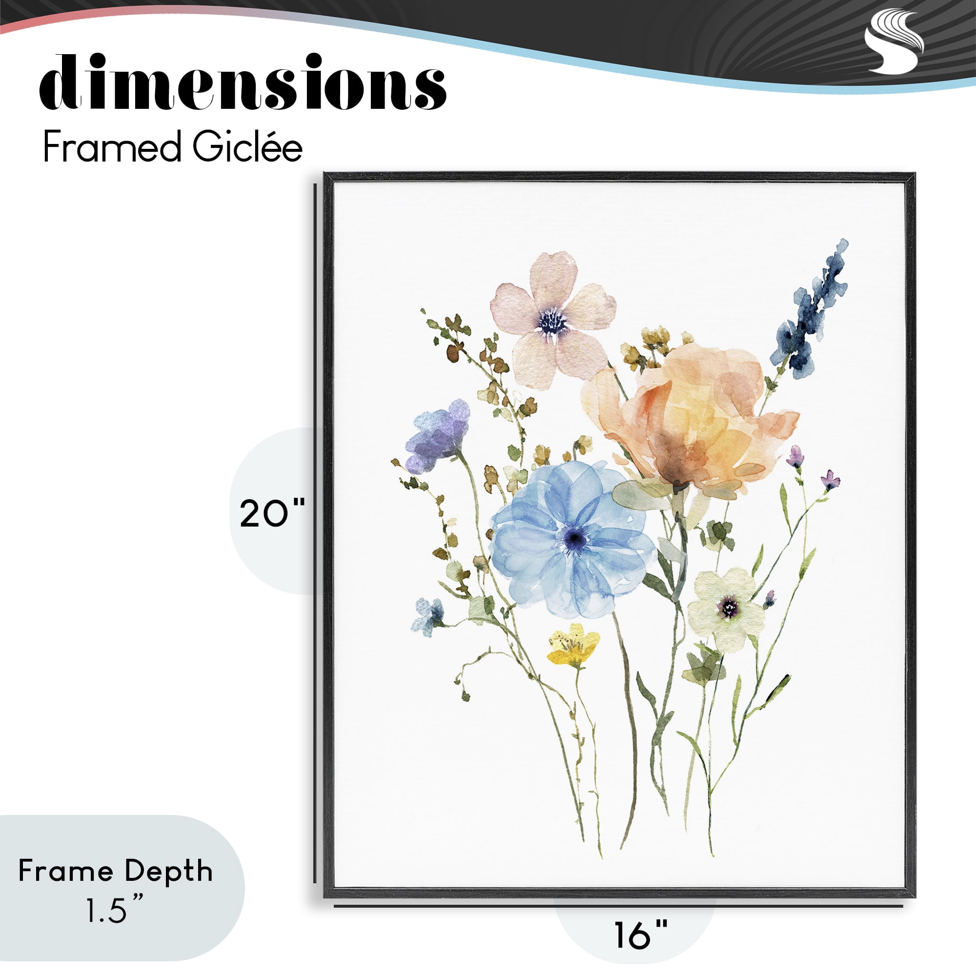 Stupell Industries Wildflower Sprig Bundle Black Framed Giclee Art, design by Livi Finn