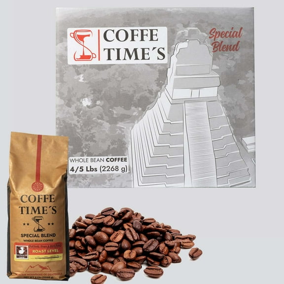 Coffe Times, Whole Bean Coffee Packets, Special Blend, Medium Roast - Full Body, Mild Acidity, Coffee With Flavor Notes of Grapes and Stone Fruits, (5 lb bags, Pack of 4 units)