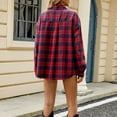 thumbnail image 4 of Scyoekwg Lightweight Coats for Women Button Lapel Plaid Shirts Jackets Long Sleeve Loose Plaid Print Fashion Casual Coats (Red,M), 4 of 8