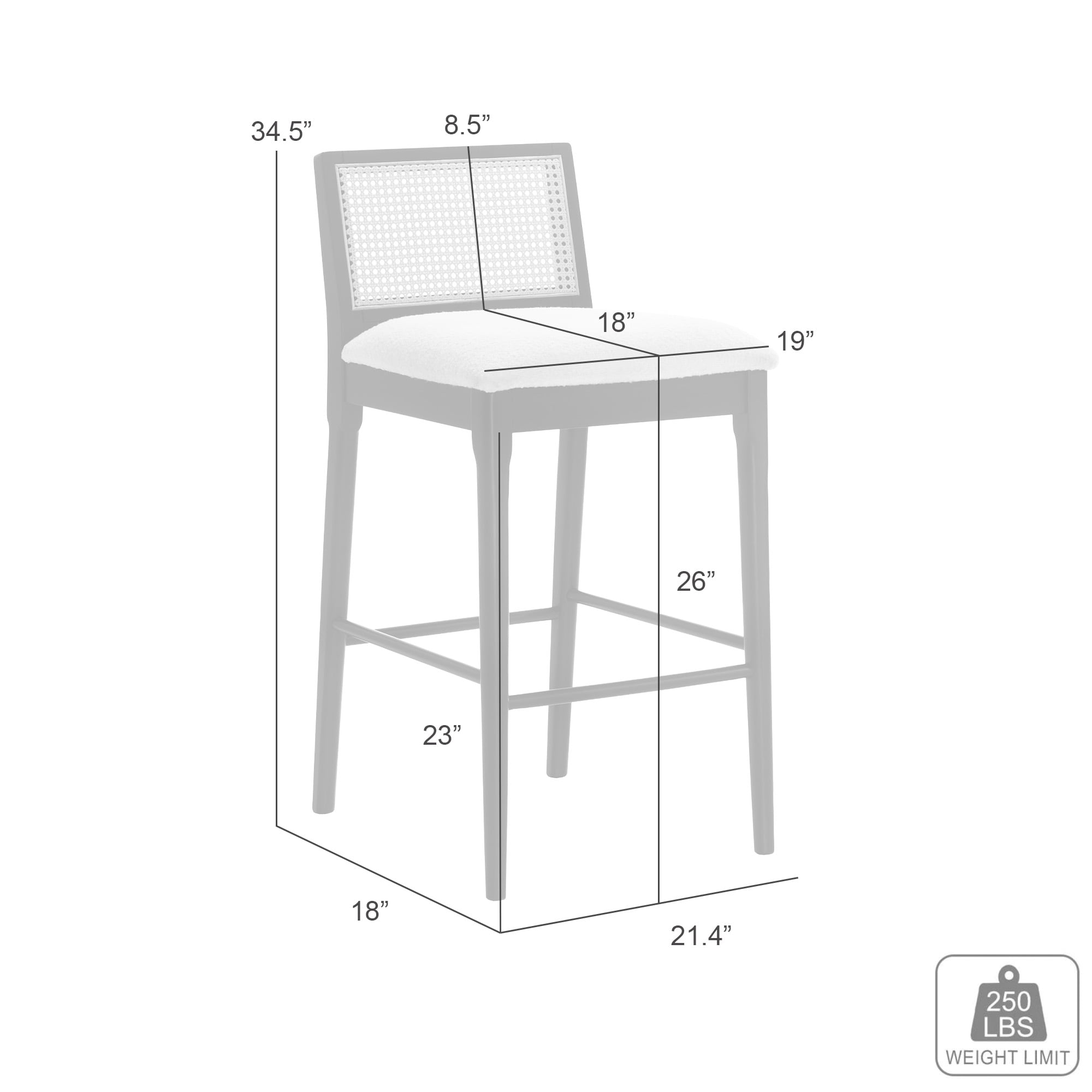 Tobias Coastal Modern Wood Counter Height Kitchen Bar Stool in Black Finish with White Boucle Fabric Upholstered Seat - Set of 4