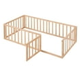 thumbnail image 3 of Twin Size Wood Floor Bed Frame with Fence and Door, Natural, 3 of 8
